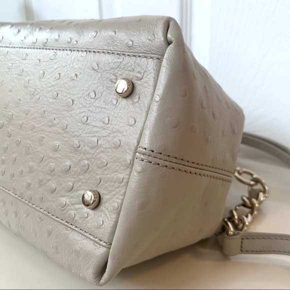Kate Spade · Victoria Falls Madeline Ostrich Embossed Satchel Stone Taupe Bag - Picture 14 of 17